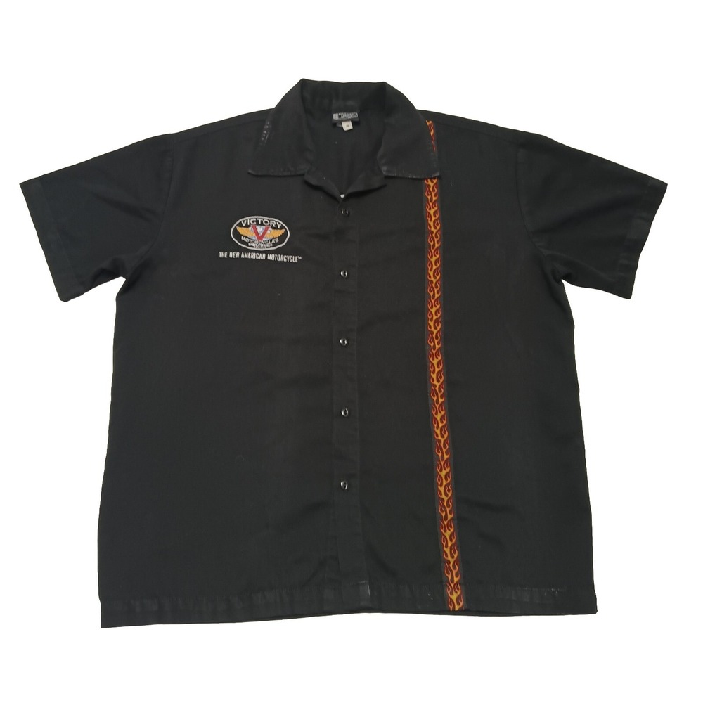 VICTORY MOTORCYCLES Polaris New American Men Black Button Short Sleeve Shirt M